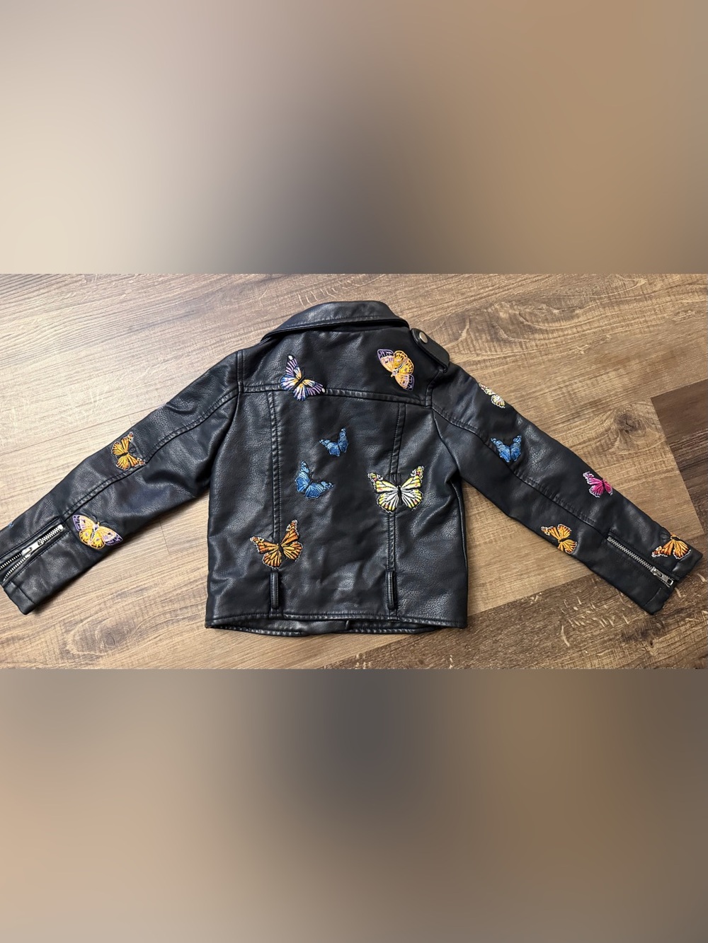 Hannah Banana Girls Butterfly Faux Leather Moto Jacket Black Estimated Size 5 - Picture 2 of 13